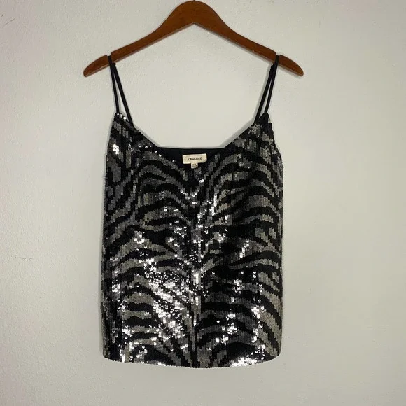 L'AGENCE Jane Sequin Zebra V Neck Tank Top Blouse NWOT XS - Picture 2 of 5
